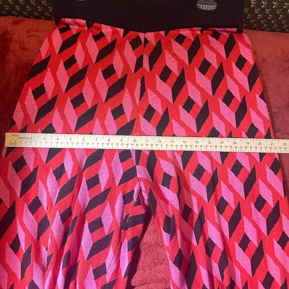 Pink & Black Geometric Wide Leg Knit Pants - Size L - Picture 8 of 9